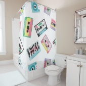 80年代後半のレトロなオーディオテープを使ったシームレスなパターン シャワーカーテン (インサイチュ)