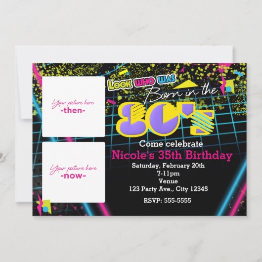 80年代生まれの2つの写真 過去と現在 招待状 (正面)