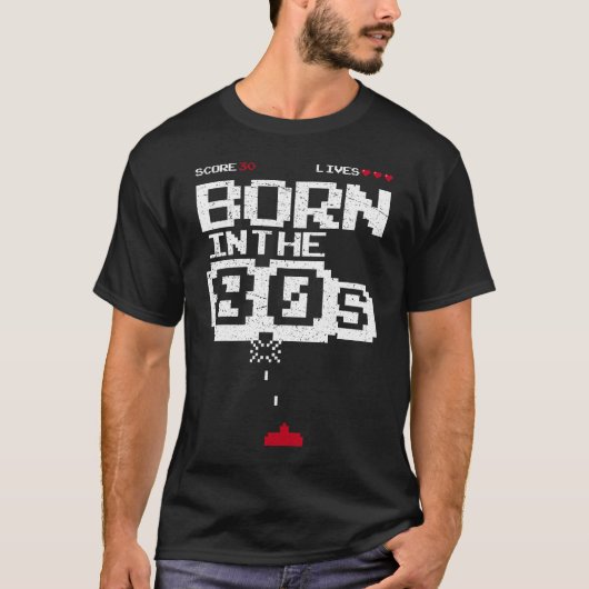 80年代生まれ スペース ファニー アーケード ゲーム インベーダー Bi Tシャツ (正面)