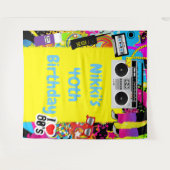 80年代1980年代の黄色いレトロ誕生日パーティーの背景 タペストリー (正面(横))