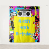 80年代1980年代の黄色いレトロ誕生日パーティーの背景 タペストリー (正面)