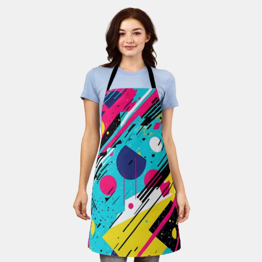 80年代80年代レトロ幾何学模様 エプロン (着用した状態)