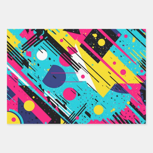 80年代80年代レトロ幾何学模様 ラッピングペーパーシート (正面3)