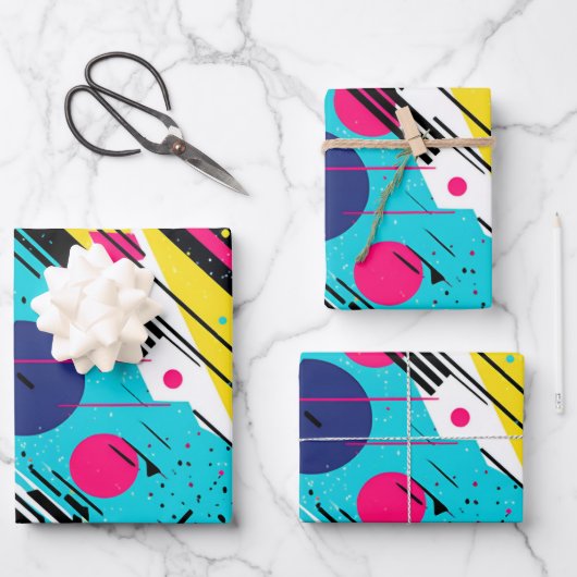 80年代80年代レトロ幾何学模様 ラッピングペーパーシート (正面)