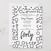 80年代90年代の白黒レトロシェイプバースデーパーティー 招待状 (正面)