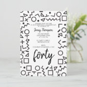 80年代90年代の白黒レトロシェイプバースデーパーティー 招待状 (スタンド正面)