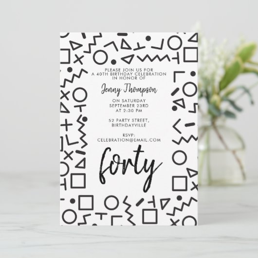 80年代90年代の白黒レトロシェイプバースデーパーティー 招待状 (スタンド正面)