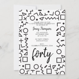 80年代90年代の白黒レトロシェイプバースデーパーティー 招待状