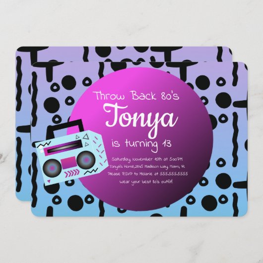 80年代90年代パーティーオンブレヴィンテージBOOMBOX懐かしさ 招待状 (正面/裏面)
