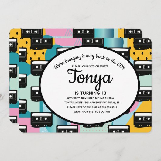 80年代90年代パーティーピンクコラージュカセットサークル 招待状 (正面/裏面)