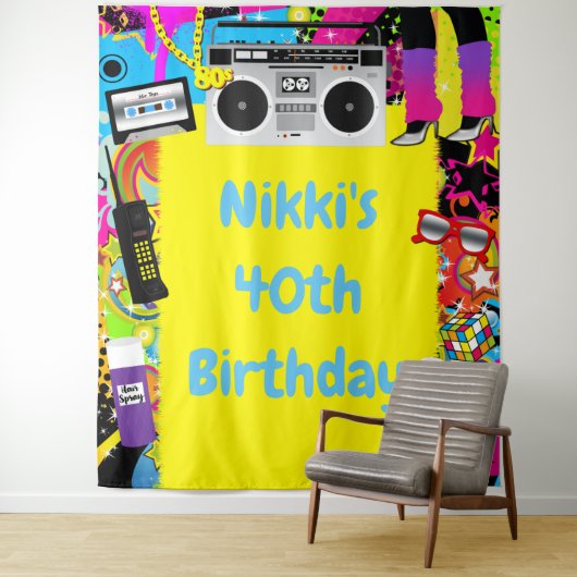 80年代 イエロー レトロ 誕生日 パーティー 背景 布 タペストリー (インサイチュ)