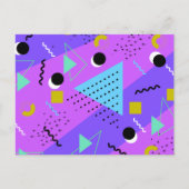 80年代 メンフィススタイル パープル ブルー レトロ シェイプス インビテーションポストカード (正面)