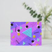 80年代 メンフィススタイル パープル ブルー レトロ シェイプス インビテーションポストカード (スタンド正面)