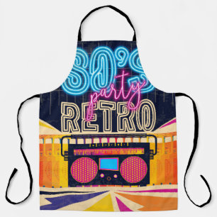 80年代、レトロな音楽パーティー。古いスタイルポスター。ディスコフロ エプロン