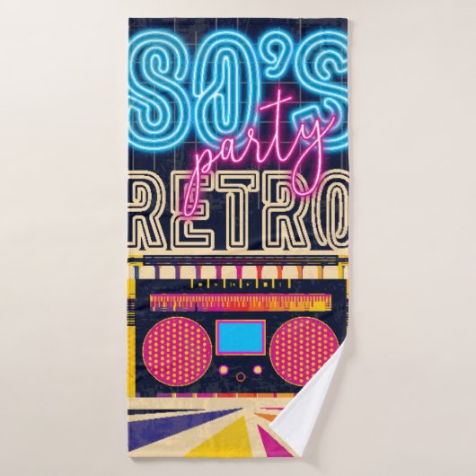 80年代、レトロな音楽パーティー。古いスタイルポスター。ディスコフロ バスタオル (バスタオル)