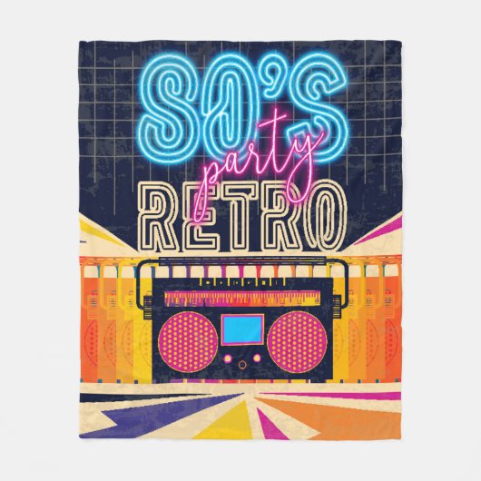 80年代、レトロな音楽パーティー。古いスタイルポスター。ディスコフロ フリースブランケット (正面)