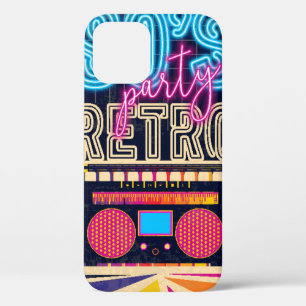 80年代、レトロな音楽パーティー。古いスタイルポスター。ディスコフロ iPhone 12ケース