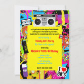 80年代 1980年代イエロー レトロ テーマ バースデーパーティ イベント 招待状 (正面)