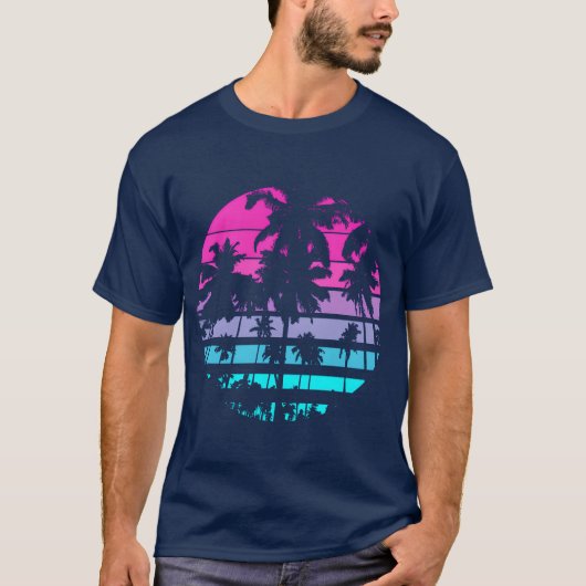 80年代 80年代 90年代 パームツリー ビーチスタイル フレンズ Tシャツ (正面)