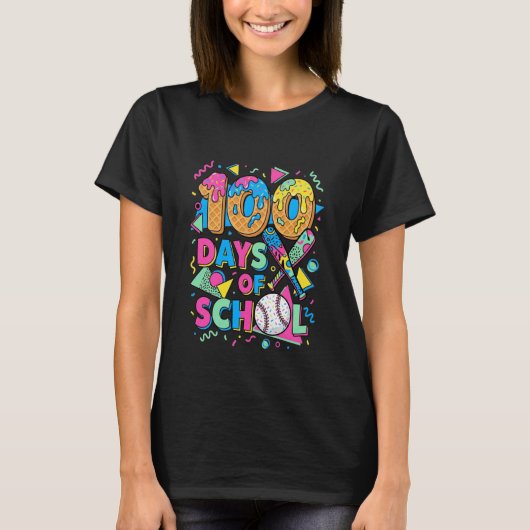 80年代 90年代 レトロ風 先生 100日目 Tシャツ (正面)