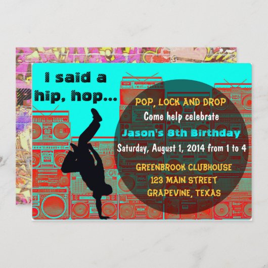 80年代Boomboxか壊れ目のancingヒップホップのパーティの招待状 招待状 (正面/裏面)