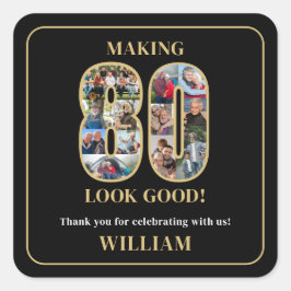 80才をステキに見せるフォトコラージュ 80歳の誕生日 スクエアシール