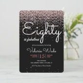 80日は素晴らしい誕生日パーティーピンクグリッター 招待状 (スタンド正面)