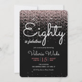80日は素晴らしい誕生日パーティーピンクグリッター 招待状 (正面)