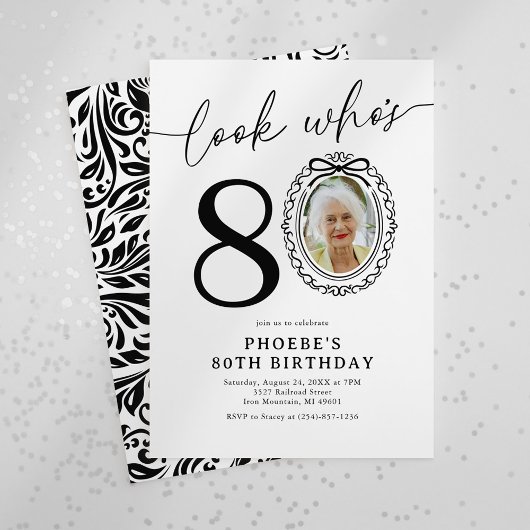 80歳おめでとう! エレガントな80歳の誕生日写真 招待状