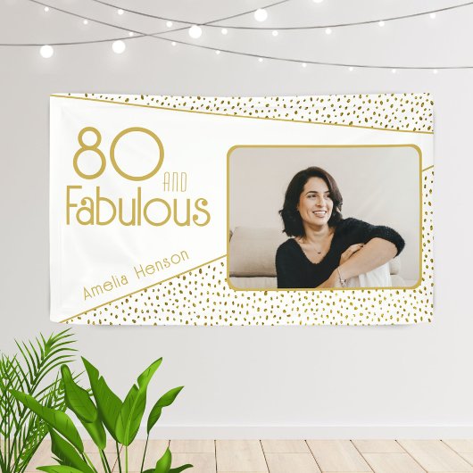 80歳おめでとう ゴールドラメ写真入り80歳の誕生日 横断幕