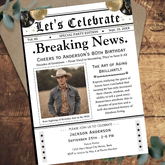 80歳おめでとう！新聞の誕生日  招待状