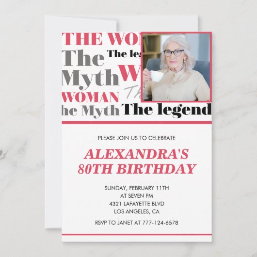 80歳おもしろいの誕生日の招待フォト神話の伝説 招待状 (正面)