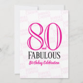 80歳お誕生日おめでとう ピンク ブラック 80歳の誕生日 招待状 (裏面)