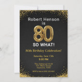 80歳だって何が悪い!ブラックゴールド80歳の誕生日 招待状 (正面)