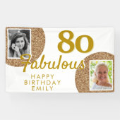 80歳でファビュラス ゴールドグリッター2枚の写真の誕生日バナー 横断幕 (横)