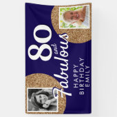 80歳でファビュラス ゴールドグリッター2枚の写真の誕生日バナー 横断幕 (縦)