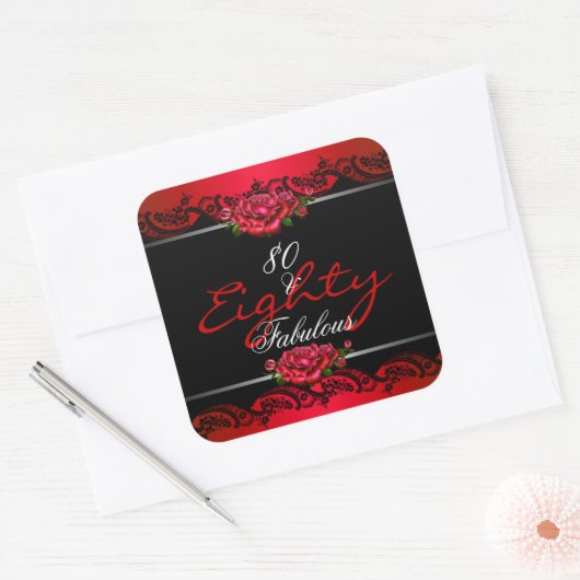 80歳と素晴らしい80歳の誕生日パーティー赤のバラ スクエアシール (封筒)