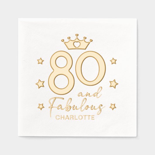 80歳と素晴モダンらしい80誕生日 パーソナライズされた 箔ナプキン (正面)