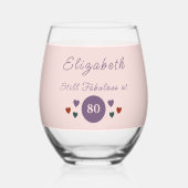 80歳になっても素敵ね　名前　花柄　紫 ステムなしワイングラス (正面)