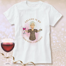 80歳のお祝いにぴったり!女性らしいカートゥーン風デザインTシャツ Tシャツ