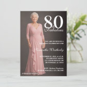 80歳のお祝いにエレガントな写真の誕生日 招待状 (スタンド正面)