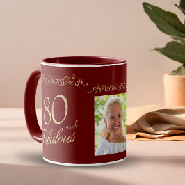 80歳のお祝いに 80歳と素敵な オーナメント 写真入り マグカップ