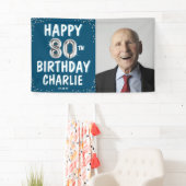 80歳のお誕生日おめでとう シルバーバルーン 写真バナー 横断幕 (インサイチュ)