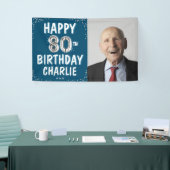 80歳のお誕生日おめでとう シルバーバルーン 写真バナー 横断幕 (トレードショー)