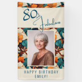 80歳のお誕生日おめでとう フラワーパターン 記念写真 横断幕 (縦)
