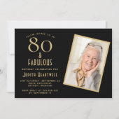 80歳のお誕生日おめでとう ブラックゴールドの80歳のバースデーパーティー 招待状 (正面)