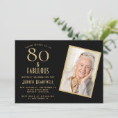 80歳のお誕生日おめでとう ブラックゴールドの80歳のバースデーパーティー 招待状 (スタンド正面)