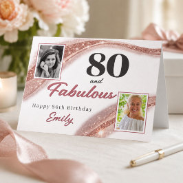 80歳のお誕生日おめでとう ローズゴールドの80歳の誕生日フォトカード カード