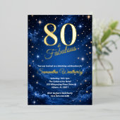 80歳のお誕生日おめでとう 夜空のゴールド 箔招待状 (立ち正面)