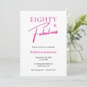 80歳のお誕生日会 ブラック ピンク Eighty & Fabulous 招待状 (スタンド正面)